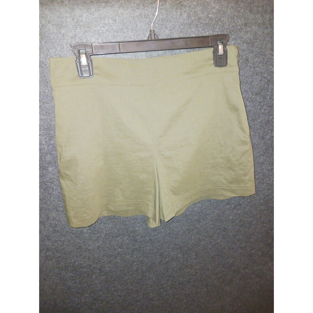 Theory Shorts Women's Slant Front Pockets Side‎ Zip Grey Olive Green 4 Linen Eco